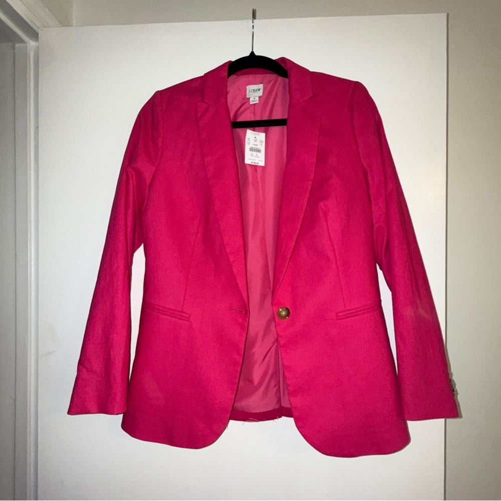 J CREW Holland Linen Cotton Blend One Button Pink Blazer SIZE: 4 - Picture 5 of 11